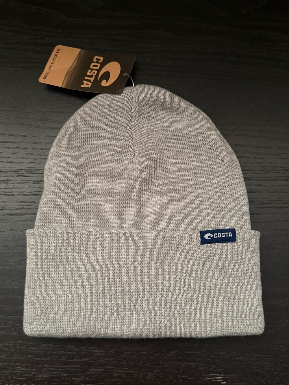 Costa Men's Light Gray Beanie with Logo Patch